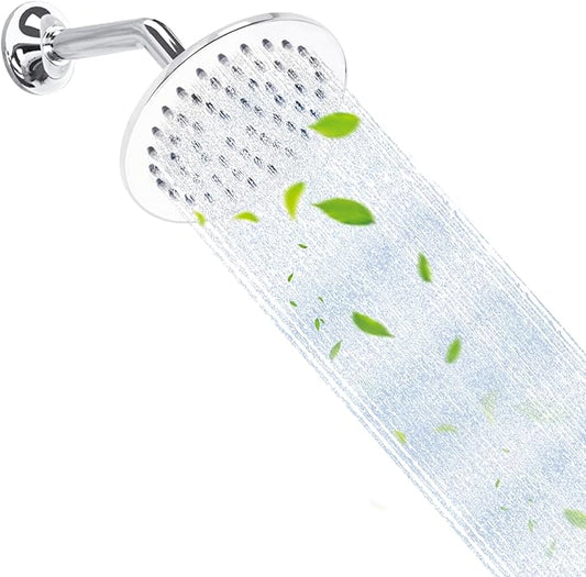 6 Inch Round Rainfall Shower Head with Stainless Steel Arm High Pressure Water Saving Anti-Clog Nozzles Easy Install for Bathroom/Bathtub (Round, Chrome)
