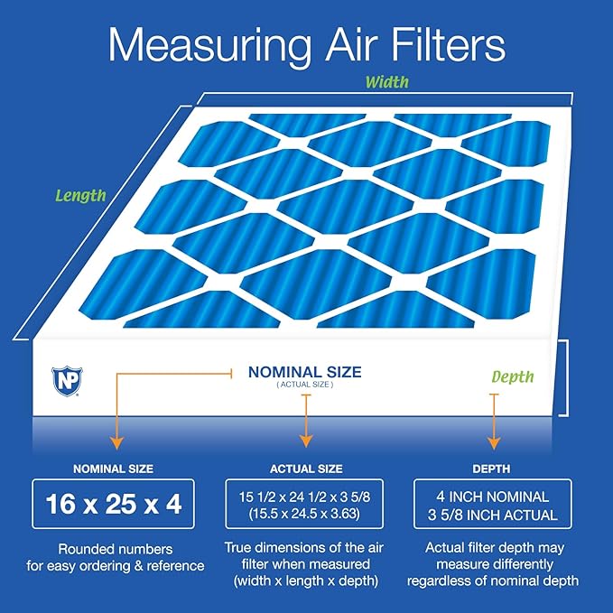 Nordic Pure 16x25x4 (15_1/2 x 24_1/2 x 3_5/8) Pleated Air Filters MERV 7 Plus Carbon 1 Pack