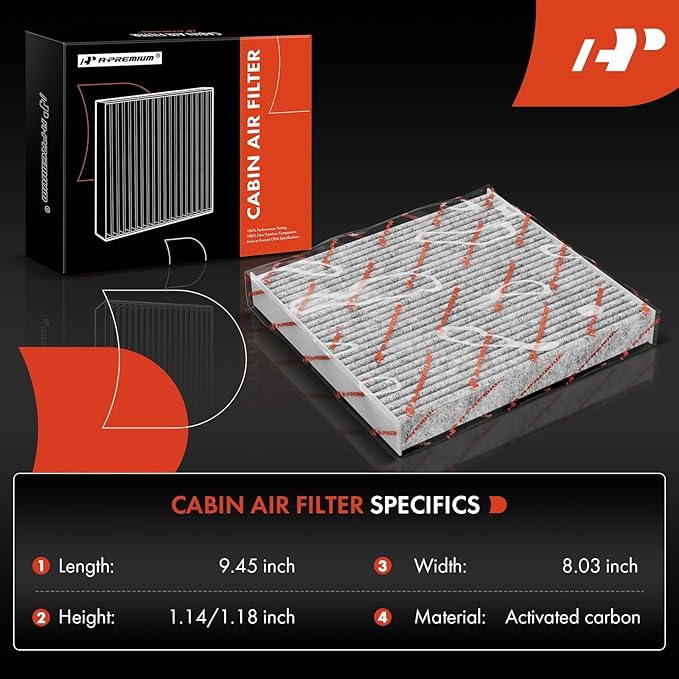 A-Premium 2-PC Cabin Air Filter w/Activated Carbon Compatible with Chevy, GMC, Cadillac & Buick - Camaro, Colorado, Equinox, Impala, Malibu, Silverado, Traverse, Sierra, Yukon, Escalade, ATS, Enclave