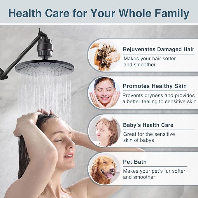 BRIGHT SHOWERS Shower Filter, High Output Shower Head Filter, 3-Stage Filtration for Hard Water & Chlorine Removal, Improves Skin, Hair & Nails, Universal Fit, Oil Rubbed Bronze