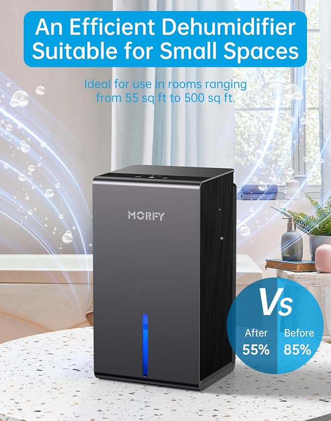 MORFY Dehumidifier, Small Dehumidifier for Bedroom Bathroom RV with Auto Shut Off, Compact Quiet Dehumidifiers for Room Home Closet Laundry Room