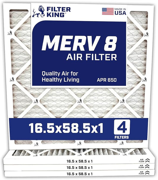 Filter King 16.5x58.5x1 Air Filter | 4-PACK | MERV 8 HVAC Pleated A/C Furnace Filters | MADE IN USA | Actual Size: 16.5 x 58.5 x .75"