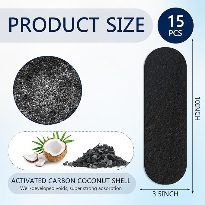 15 Pcs Ceiling Fan Filters for Blades, Fan Filters for Ceiling Fan Blades, Activated Coconut Charcoal Air Purifier Pads - Easy-Stick Universal, Unscented