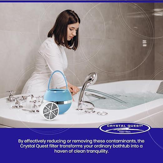 Crystal Quest Bath Ball & Replacement Filter Cartridge Bundle - Water Filter System-Reduce Contaminants for Softer &Smoother Skin-Effortless & Quick Installation|Bundle and Save (Blue)