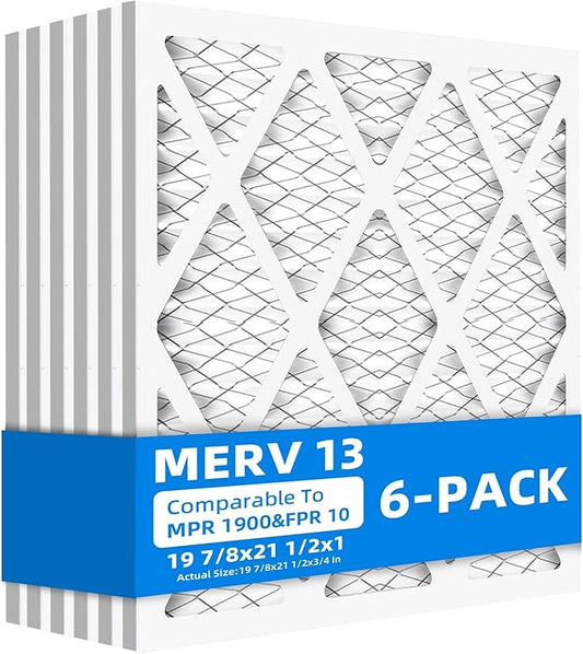 (6- Pack) 19 7/8x21 1/2x1 Furnace Air Filters, MPR 1900 & FPR 10, MERV 13 Pleated Air Filter (Actual Size: 19 7/8"x21 1/2"x3/4")