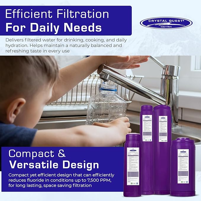 Crystal Quest SMART + Calcium GAC Fluoride Reduction Water Filter Cartridge - 1 Micron - Coconut Shell GAC - Eagle Redox Alloy - Reduces Fluoride & Contaminants -2-7/8” x 9-3/4”