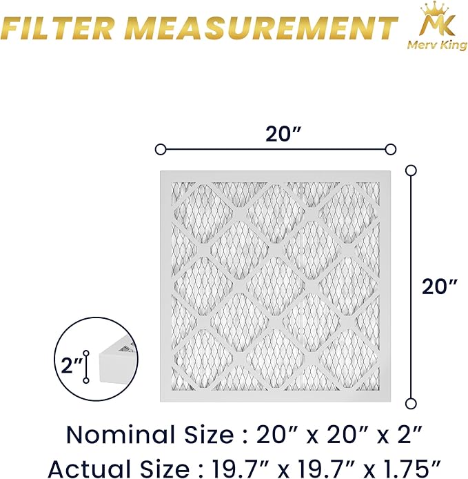 MervKing 20x20x2 Air Filter | MERV 8 | MPR 600-700 Ultra Plus | 12-Pack | Pleated HVAC AC Furnace Replacement Air Filters | Actual Size: 19.7" x 19.7" x 1.75"
