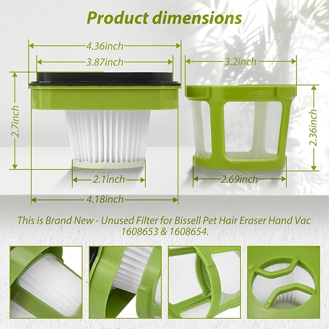 HASMX Replacement Vacuum Filter for Bissell Pet Hair Eraser Hand Vacuum Cleaner Models 1782 17823 Replaces Part Numbers 160-8653 160-8654 1608653 1608654 (3)