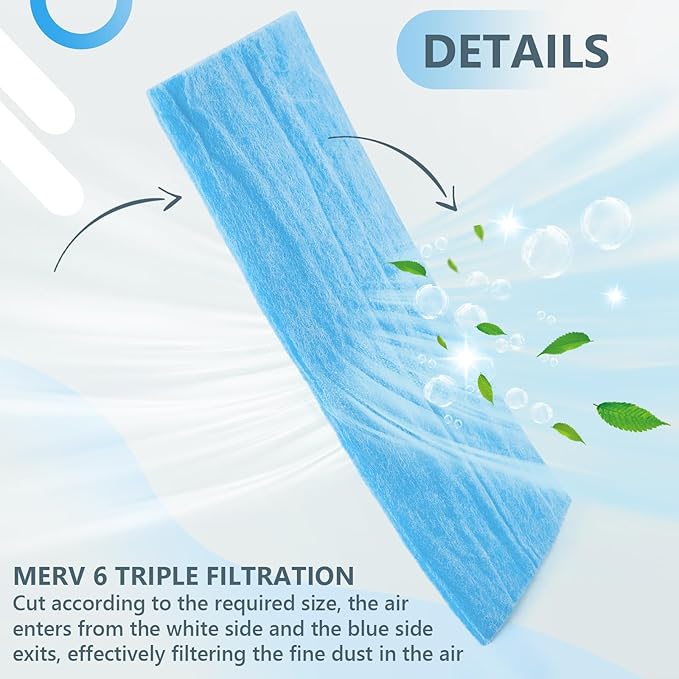 Buryeah 2 Rolls of 120 Inch Air Vent Filters Blue and White, DIY Size Filter, Dustproof Floor Vent Media Pad for Aquarium HVAC Home, 25" Wide