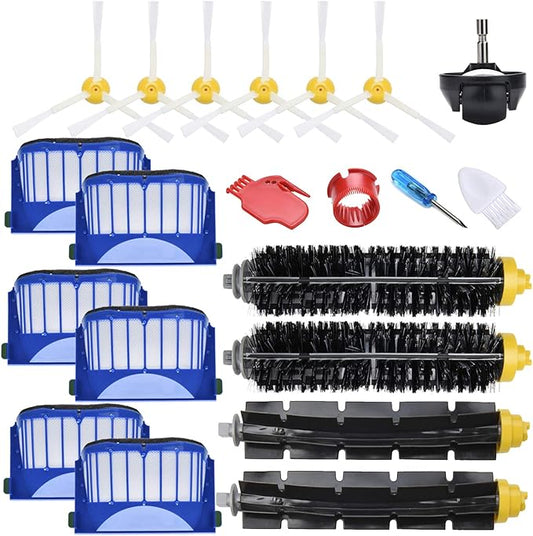 Replacement Parts Compatible for irobot Roomba 600 Series 694 695 677 671 690 680 660 650 620 614 595 585 564,2 Bristle & Beater Brushes, 6 Filters, 6 Side Brushes 1 Caster Wheel