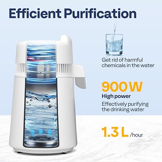 VIVOHOME Water Distiller Countertop 1.6 Gallon/6L 900W Distilled Water Machine with Smart Switch Purifier Filter for Home Office, White