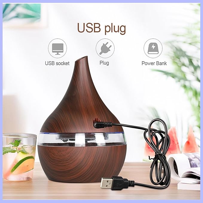 FULLBELL Cool Mist Humidifier, 400ML, 10-20 Hours Runtime, 7 Color Lights, 2 Modes, 24db Quiet, Black (Dark Brown-300ML)