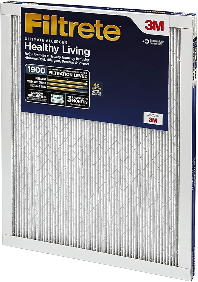 Filtrete 12x12x1 AC Furnace Air Filter, MERV 13, MPR 1900, Premium Allergen, Bacteria & Virus Filter, 3-Month Pleated 1-Inch Electrostatic Air Cleaning Filter, 2-Pack (Actual Size 11.81x11.81x0.78 in)