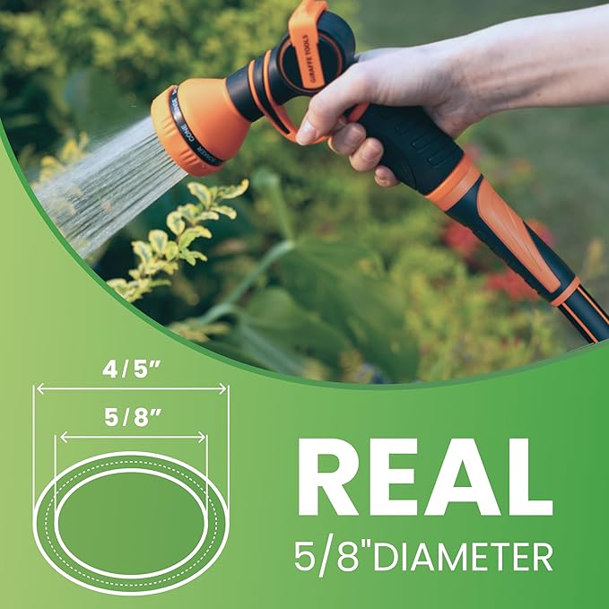 Giraffe Tools Garden Hose 75ft x 5/8", Water Hose Heavy Duty, Flexible, Lightweight Hybrid Hose with Swivel Handle, Male to Female Fittings, Burst 600 PSI