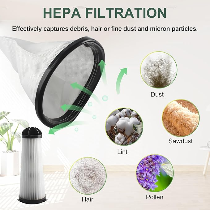 2KE2105000 HEPA Cloth Bag Liner and 2KE2110000 Replacement Filter Fit for Hoover Shoulder Vac Pro Vacuum Cleaner C2401 and for Royal RY4000, RY4001 backpack Vacuum
