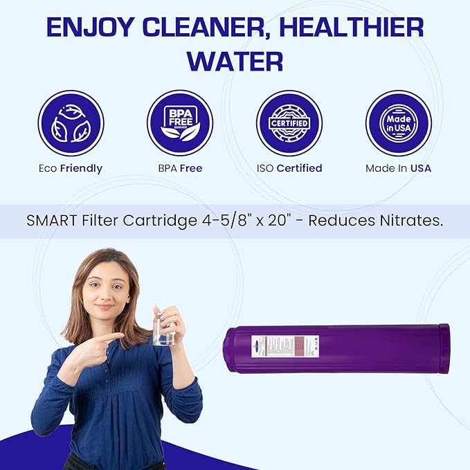 Crystal Quest Arsenic Removal + SMART Filter Cartridge 4-5/8" x 20" - Reduces Arsenic,Long-Lasting, Easy Installation, Heavy-Duty Water Filtration