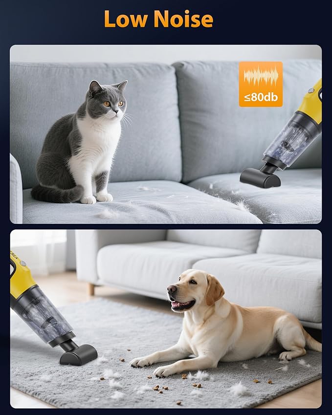 Handheld Vacuum Cordless 1.1 Pounds Car Vac 10000PA Hand Held Vacuums 4-in-1 Hand Vac Cordless Rechargeable HEPA Filter Large Capacity Dust Cup for Car Office Home Pets Hair (Lemon Yellow)