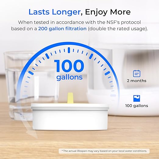 Waterdrop Large Glass Water Filter Pitcher, Eco-Friendly, with 1 NSF 53&42&372 Certified Filter, 10-Cup, Reduces PFOA/PFOS, Chlorine, Cadmium, Copper, Mercury, BPA Free, Easy to Clean, White