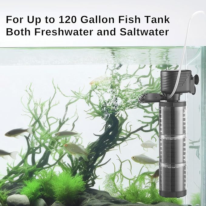 SainSmart XpertMatic Aquarium Filter for 70-120 Gallon Tank, Internal Fish Tank Filter with Water Pump, 475 GPH 3 Stages Biochemical Sponge Filter for Large Tank, Pond, Wavemaker, Air Supply