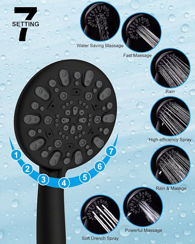 Hibbent Self-cleaning Shower Head, 10'' High Pressure Rainfall Showerhead with Handheld, 16'' Adjustable Arc-shape Extension Arm, 71'' Hose, Showerhead Holder, Matte Black