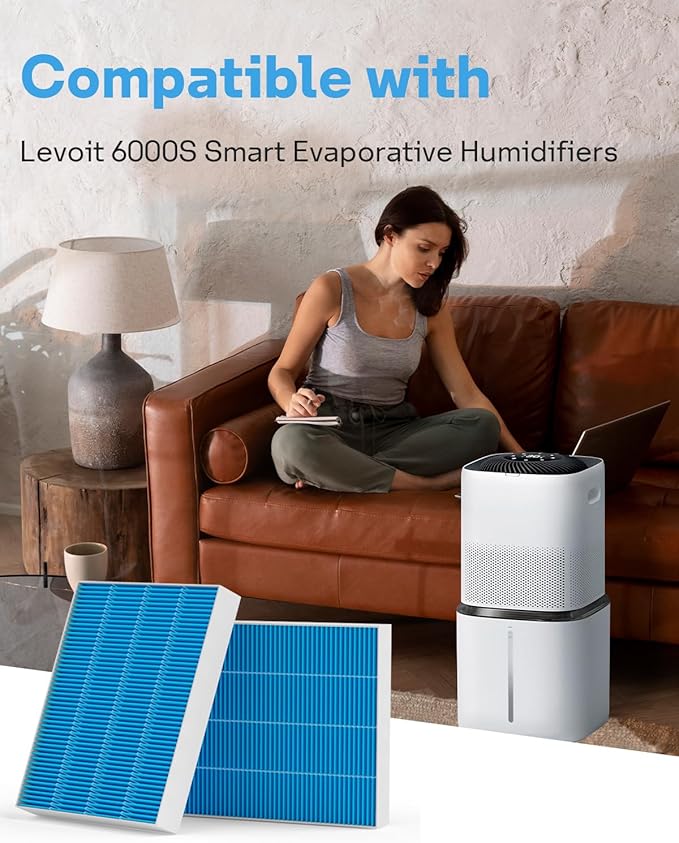 16 Pack 6000S Humidifier Wick Filter Replacement for LEVOIT Superior 6000S Smart Evaporative Humidifier, Upgraded Material with 12 Pack Sponge Filters
