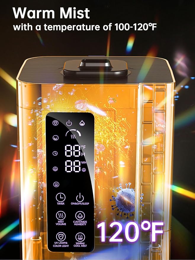 2.64Gal Humidifiers for Bedroom Large Room, Warm and Cool Mist up to 500ft², Top Fill Diffuser Ambient Light, 3 Mist Modes, 24H Timer, 35dB Quiet Humidifier for Home Office Plants