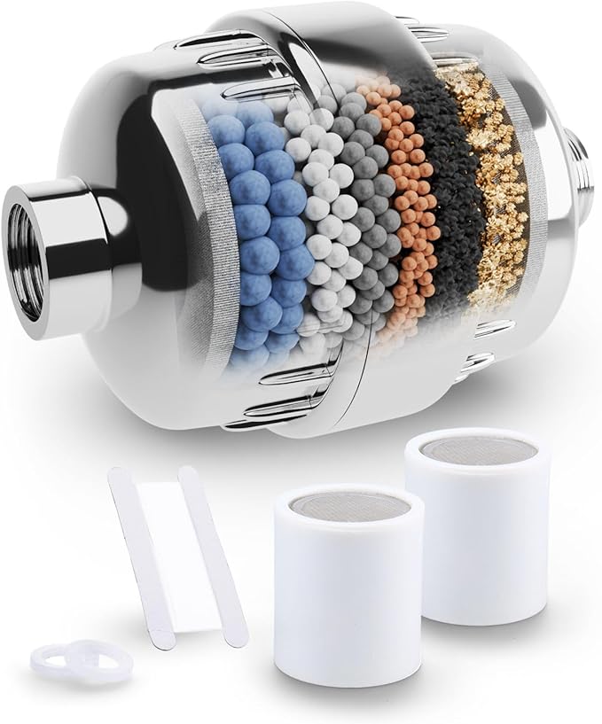 Invigorated Living Shower Filter pH ENERGIZE - 15-Stage High Output Shower Head Filter for Hard Water – Increases pH, Removes Chlorine & Heavy Metals – For Dry Hair & Skin – Includes 2 Cartridges