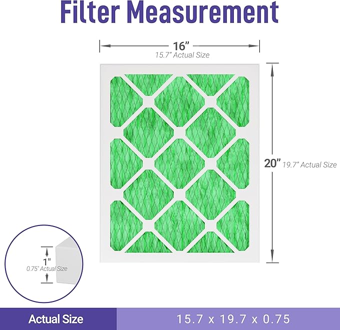 Maycold MERV 13 16x20x1 Air Filter (6-Pack), High-Efficiency Pleated AC & Furnace Filters, Actual Size: 15.70” x 19.70” x 0.75”, Individually Wrapped in Plastic