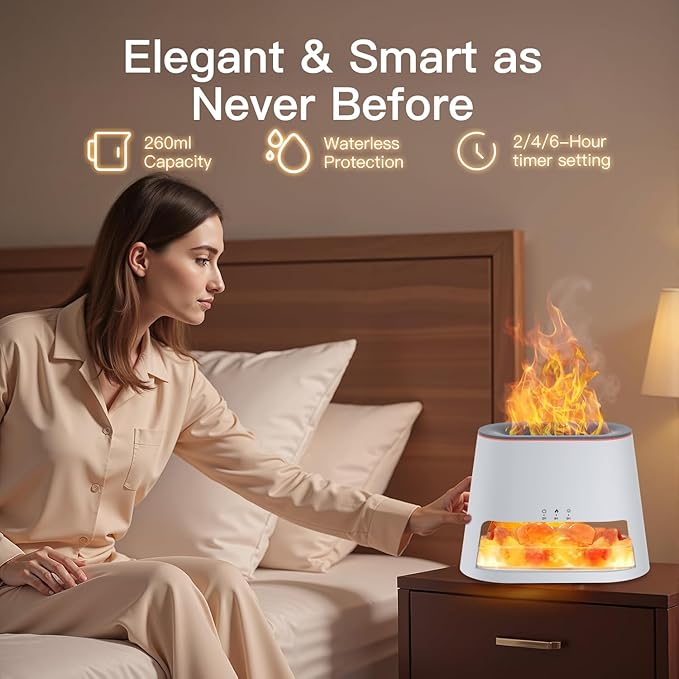 2-in-1 Himalayan Salt Lamp & Ultrasonic Essential Oil Diffuser, Aromatherapy Diffuser Cool Mist Humidifier, Original Salt Therapy Lamp, 100% Pure Himalayan Salt, Ambient Glow, 260ml (White)