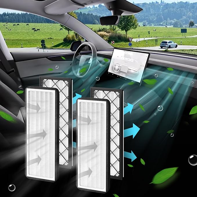 Tesla Model Y Intake Cabin Air Filter HEPA with Activated Carbon, Air Intake Filter Replacement Kit for Model Y 2020-2025 Accessories, Set of 4