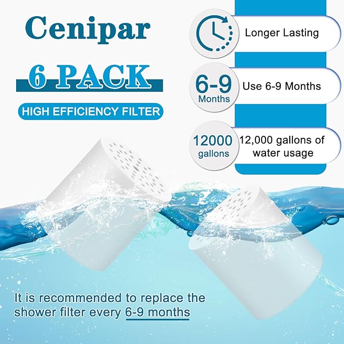 6 Pack 20 Stage Shower Filter Replacement by Cenipar Shower Cartridge Filter, Shower Head Filter Refill with Vitamin C Shower Head Replacement Filter for Hard Water