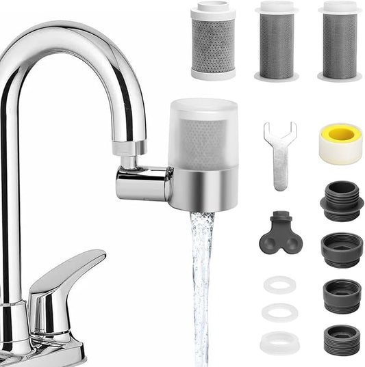 Sink Water Filter Faucet, 720 ° Rotating Kitchen Faucet Water Purifier, Bathroom Faucet Filter Removes Chlorine Fluoride Heavy Metals Hard Water for Home, Kitchen & Bathroom