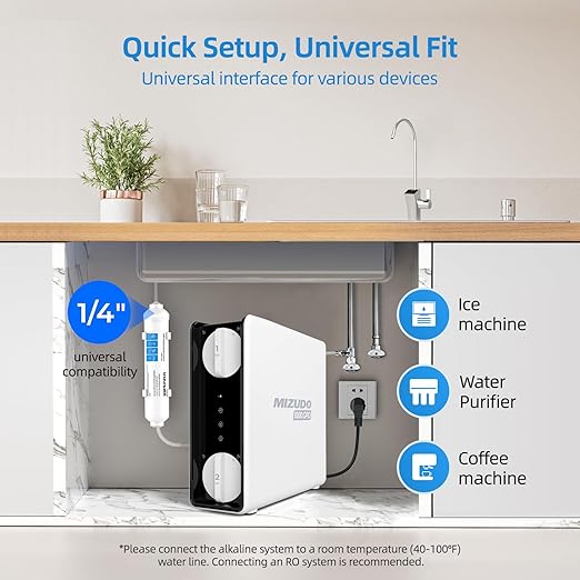 12 Months Remineralization Filter, MIZUDO 1/4" Quick Connect Alkaline Filter for RO Reverse Osmosis System Under Sink, PH Balance and Restore Minerals, 10-inch
