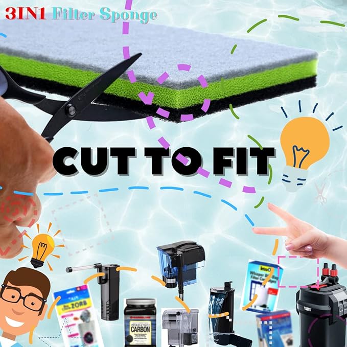 CORISRX 3IN1 Aquarium Filter Sponge Foam Pads - Filter Media for 20 Gallon Betta Fish Tank Supplies, Brine Shrimp Coarse Sponge Bio Filter Sheet - Filter Sponge Accessories (Plus Activated Carbon)