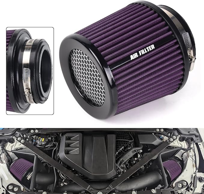 4-Inch Cold Air Intake Filter - Washable, High Performance, 3" or 3-1/2" or 4" Clamp-On Replacement Cone Air Filter Universal 3 Sizes in 1 Purple