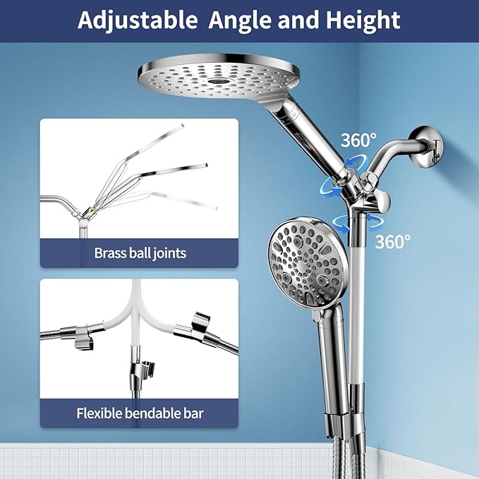 HANLIAN Filtration Shower Heads with Handheld Spray Combo, High Pressure Rainfall Shower Head with Handheld Combo, Filtered Dual Shower Head, Double Showerhead with 79" Hose (Chrome)