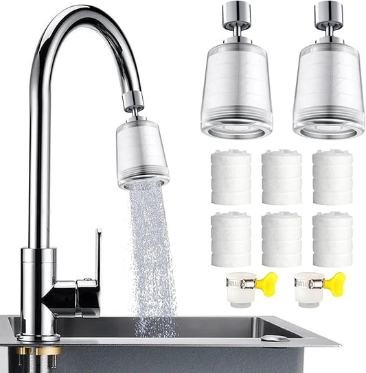 3 Pack Sink Water Filter Faucet, Universal 360 ° Rotating Kitchen Faucet Water Purifier, Bathroom Faucet Filter Removes Chlorine Fluoride Hard Water for Home Kitchen (B-8 Pcs)