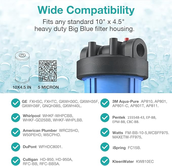 SimPure 5 Micron 10" x 4.5" Whole House Carbon Sediment Water Filter Replacement Cartridge for GE GXWH35F GXWH40L FXHTC, RFC-BBSA, PP10BB-CC (9-Pack)