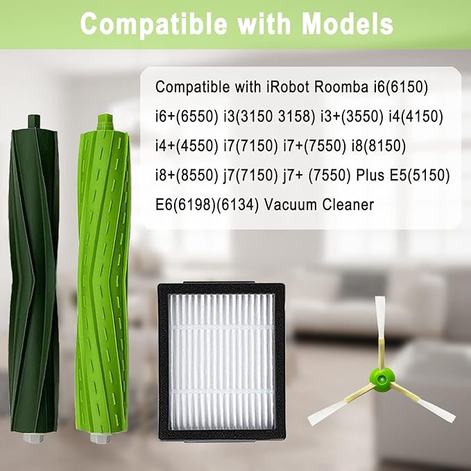 22 Pack Replacement Parts for iRobot Roomba i7 i7+ i3 i3+ i4 J7J7+/Plus i6 i6+ i5+j5+ i8 +/Plus E5 E6 E7 I & E & J Series Vacuum Cleaner, 2 Set of Roller Brush & 10 Filters & 10 Side Brushes