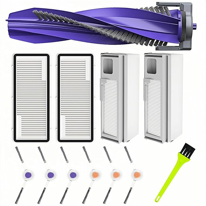 Accessories Replacement Compatible with Narwal Freo X Ultra/Plus Robot Vacuum, 12 Vacuum Accessories Set, 1 Main Brush, 2 Hepa Filter, 2 Dust Bags, 6 Side Brushes, 1 Cleaning Brush