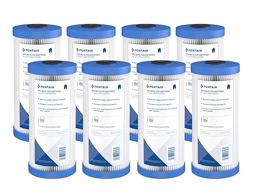 Pentair Pentek R50-BB Big Blue Sediment Water Filter, 10-Inch, Whole House Pleated Polyester Filter Cartridge, 10" x 4.5", 50 Micron, Pack of 8, White