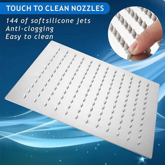 Voolan Rain Shower Head with Filtered - High Flow Large Rainfall Shower Heads Made of Stainless Steel - Waterfall Showerhead Filter For Hard Water (12" Chrome)