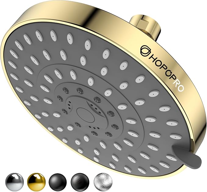 HOPOPRO 5-Mode High Pressure Shower Head - The Washington Post, NBC News, Today TV Show Recommended - High Flow Fixed Showerheads (6 Inch Gold)