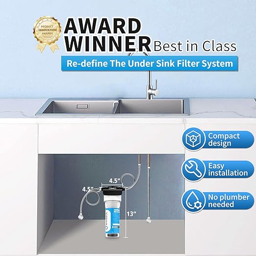 WINGSOL Under Sink Water Filter NSF/ANSI 42, Reduce 99.99% Chlorine, PFAS, PFOA/PFOS, Bad Taste & Odor, Sediment, Quick Change, Life Indication, 6K-Gallon Water Filtration System
