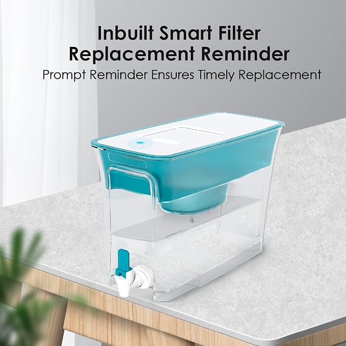 Waterdrop Slim Water Filter Dispenser, Large Capacity, 35-Cup Water Filter Pitcher, 200-Gallon Long-Life, 5X Lifetime, Reduces Chlorine, PFOA/PFOS and More, BPA Free, Turquoise (with 1 Filter)