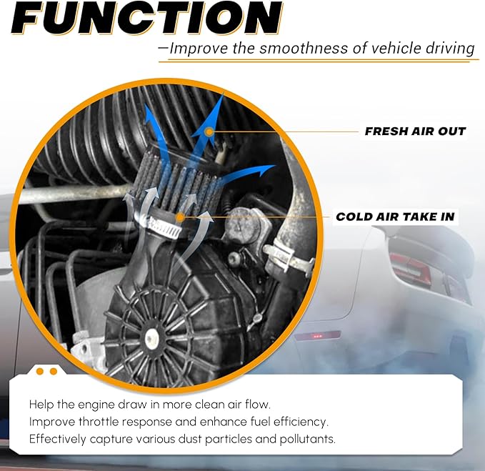 PTNHZ Universal Black Neck 1.5" 38mm Car High Flow Cold Air Intake Air Filter Power Intake Air Inlet System Air Cleaner