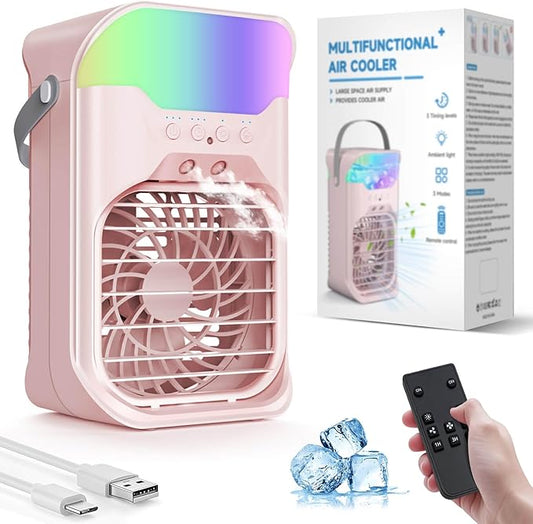 Portable Air Conditioner, 1500ML, Removable & Washable Fan Blades, Timer Function, 4 Speeds, 2 Cool Mists, 7-Color Light, Personal Evaporative Air Cooler for Home, Office, Bedroom, and Camping-Pink