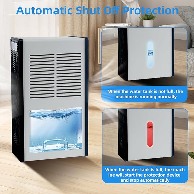 Dehumidifier, 72 OZ Water Tank Dehumidifiers for Home, 1076 sq. ft. Dehumidifier for Basement Bathroom Bedroom with Auto Shut Off, 7 Colors LED Light, Quiet Dehumidifiers with Sleep Mode (White)