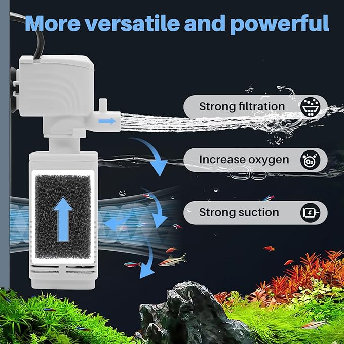 Aquarium Filter - Fish Tank/Turtle Tank Pumps & Filters for 50 to 150 Gallon Tank, Adjustable Oxygenation Amount and Direction (6W for 20~70 Gallon (Small Fish Tank）)