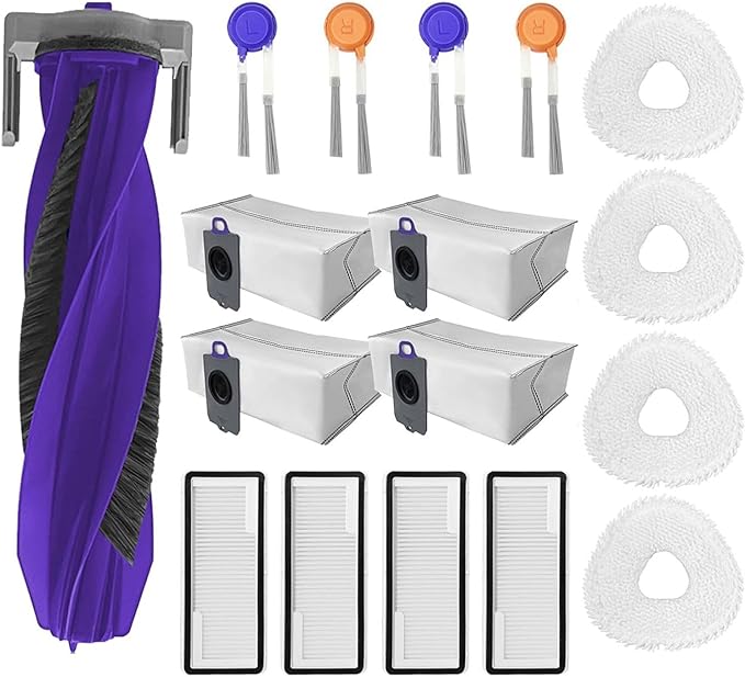 17 Pack Accessories Kits Replacement Parts for Narwal Freo Z10 Ultra/Freo Z10 Robot Vacuum Cleaner, 1 Main Brush, 4 Hepa Filters, 4 Wipe Cloths, 4 Dust Bags, 4 Side Brushes